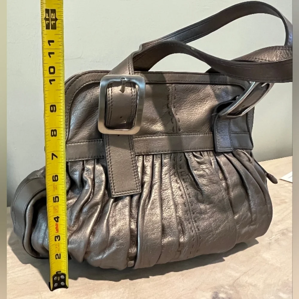 Cole Haan Rouched Vintage Silver Leather Satchel New With Tags